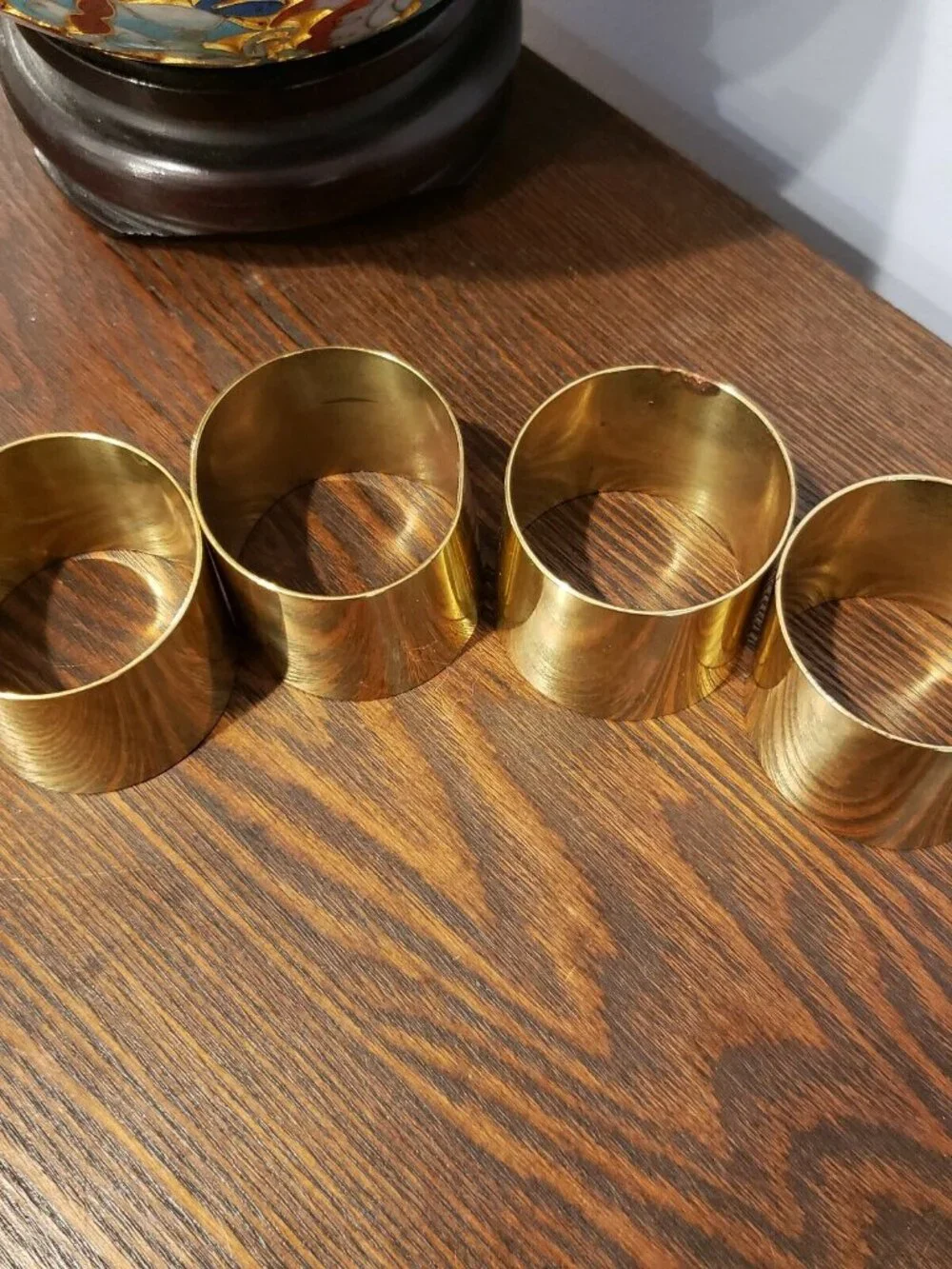 Vintage Slanted Brass Napkin Rings Lot Set of 4 READ